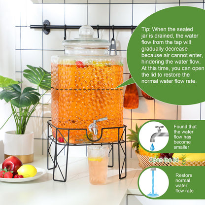 Honeydak 4.6 Gallon Glass Beverage Dispenser with Stand Stainless Steel Spigot Glass Lid Clear Iced Juice Container Leakproof Drink Dispenser Countertop Lemonade Water Jar for Wedding Party (1 Pack)