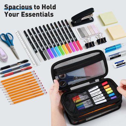 Zannaki Mesh Large Pencil Case,Expandable Pencil Bag with Large Compartments,Big Capacity Pencil Pouch Organizer with Zipper, Portable Stationery Pen Bag,Deformable School Supplies For Teen Girls Boys