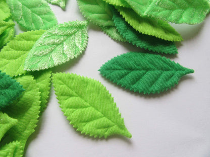 YYCRAFT Pack of 90 Padded 2-Faced Felt Velvet Leaf Appliques/Craft Green