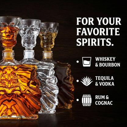 Godinger Whiskey Decanter and Shot Glass, Skull Skeleton Decanter, Halloween Decor, Skeleton Decorations, Liquor Decanter and Whiskey Glass Shot Glasses Set, Halloween Decorations - 32oz