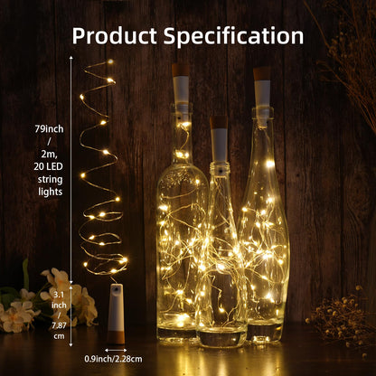 Godinsky Wine Bottle Lights - 4 Pack Rechargeable Battery Operated 140mAh 20 LED Bottle Stoppers，8 Light Modes Switching,Perfect for Christmas, Weddings, Halloween, and More(Warm)