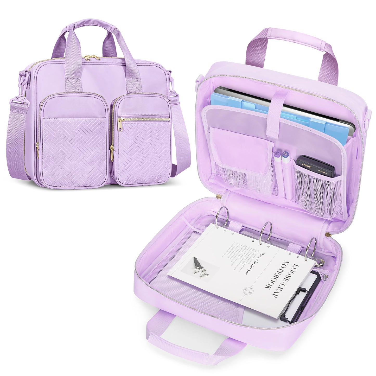 Prokva 3 Ring Zipper Binder, 2 Inch Ring Binder Organizer Bag with Shoulder Strap Fits 13 Inch Laptop and 500 Sheets, Purple(Empty Bag Only)