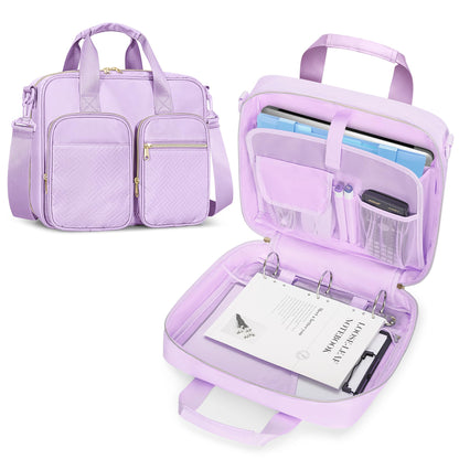 Prokva 3 Ring Zipper Binder, 2 Inch Ring Binder Organizer Bag with Shoulder Strap Fits 13 Inch Laptop and 500 Sheets, Purple(Empty Bag Only)