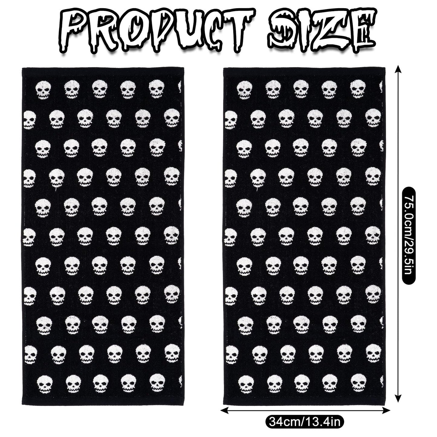 Whaline Halloween Skull Hand Towels Black White Cotton Bathroom Towel Absorbent Bath Towel for Drying Cleaning Cooking, 29.5 x 13.4 Inch, 2Pcs