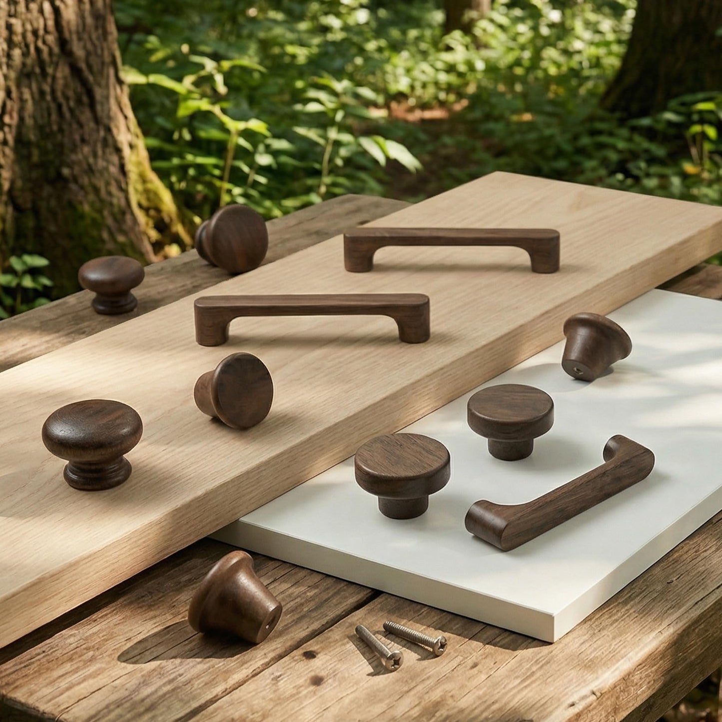 EasTeebw Mid Century Modern Walnut Mushroom Knobs for Cabinet,Drawer,Dresser and Closet Doors.Round Vintage Brown Wooden Crafts Furniture Knobs,Pulls and Handles (1.38‘’ Round Knobs, 6)