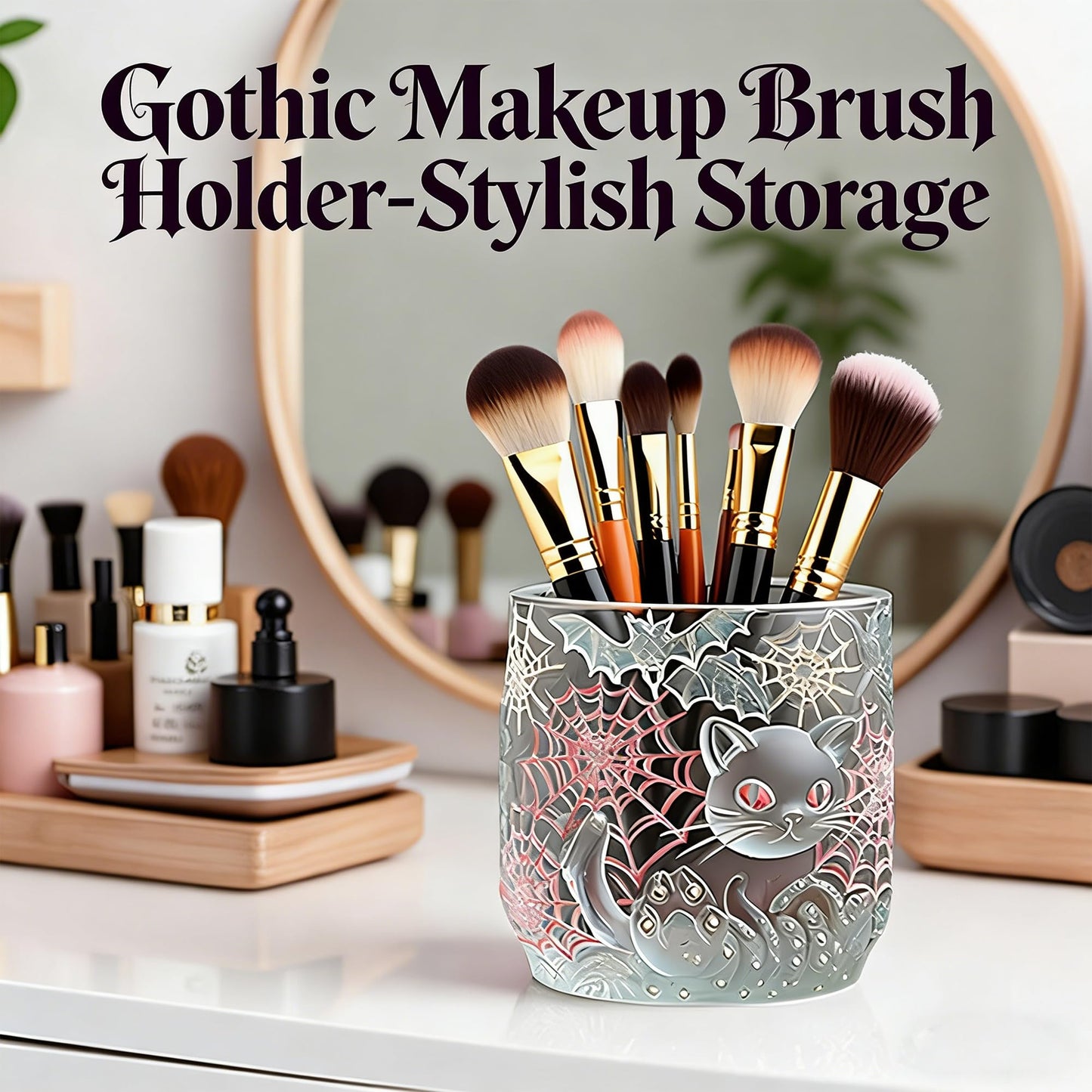 QUDYNZAL 1Pc Gothic Black Cat Jar Silicone Mold 3D Spooky Spiderweb Resin Mold for Epoxy Casting, Concrete DIY Makeup Brush Holder Succulent Planter Pen Cup Candle Handmade Halloween Gifts Home Decor
