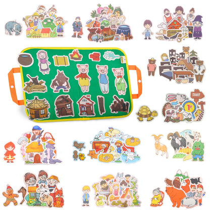 CHEFAN 12 Pack Felt Board Stories Set,Fairy-Tales Flannel Board Stories with a Foldable Board for Preschool Activities,Included Three Little Pigs,Little Red Riding Hood and The Mitten