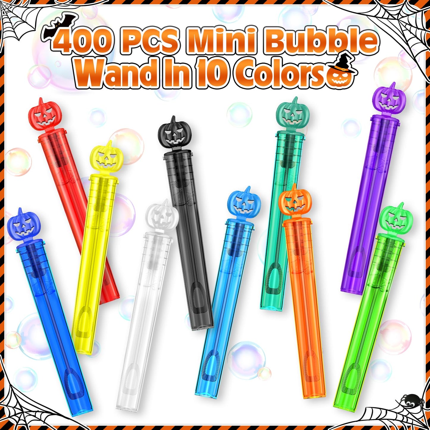 SpringFlower Halloween Party Favor for Kids, 400 Pcs Halloween-Themed Mini Bubble Wands for Halloween Party Favor Supply Goodie Bags Prefilled, Classroom Rewards, Halloween-Themed Toys Gifts for Kids
