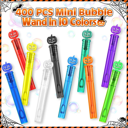 SpringFlower Halloween Party Favor for Kids, 400 Pcs Halloween-Themed Mini Bubble Wands for Halloween Party Favor Supply Goodie Bags Prefilled, Classroom Rewards, Halloween-Themed Toys Gifts for Kids