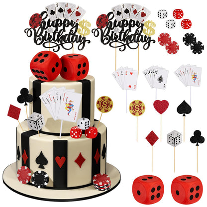 Gersoniel 20 Pcs Casino Cake Decorations Set Casino Theme Party Decorations Includes Poker Dice Chips Poker Birthday Decor Cake Cupcake Topper Happy Birthday Topper for Party