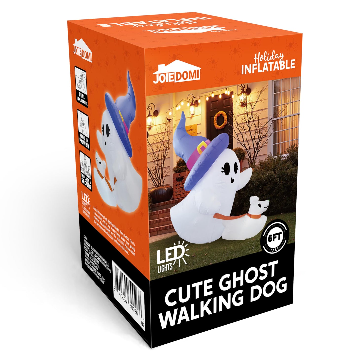 Joiedomi 6 FT Halloween Inflatables Outdoor Decoration, Cute White Inflatable Ghost Walking Dog Decor with LED Light, Ghost Blow Up Yard Decoration for Halloween Outdoor Garden Lawn Yard and Party