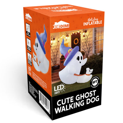 Joiedomi 6 FT Halloween Inflatables Outdoor Decoration, Cute White Inflatable Ghost Walking Dog Decor with LED Light, Ghost Blow Up Yard Decoration for Halloween Outdoor Garden Lawn Yard and Party