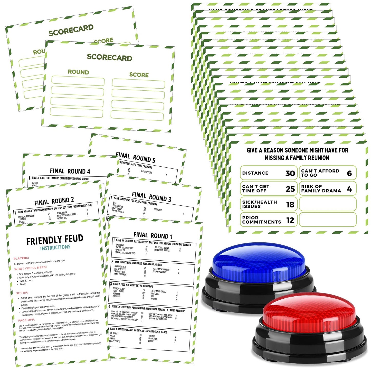 Humyoun Family Reunion Friendly Feud Game with 2 Answer Buzzers, Feud Cards for Game Night Fun Trivia Quiz for Party Groups Team Building(Colorful, Family)