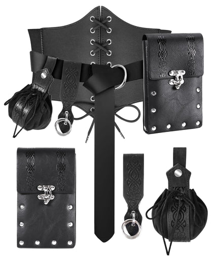 PARTTELY 5Pcs Corset Belt Renaissance Costume Women Pirate Accessories Lace-up Renaissance Corset with Belt Bag Pirate Costume Women for Cosplay