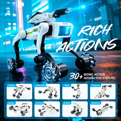 WEACFUS 3 in 1 Robot Dog with Wheels Kit, 30+ Bionic Actions, Voice & Remote Control, Programmable Moves, All-Terrain Stunt Pet, Ideal Gift for Kids Aged 6+(Removable Claw & Cannon)