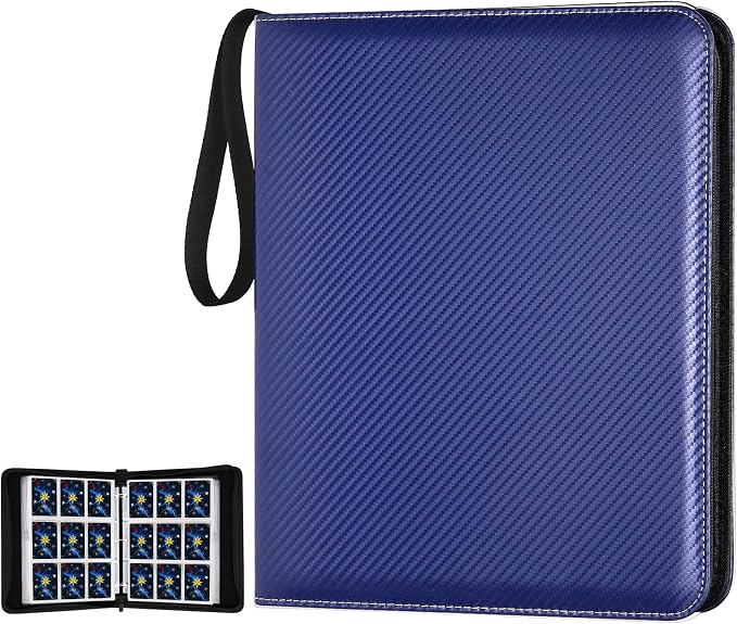 720 Pockets Round Ring Trading Card Binder, 9-Pocket Clear Zipper Card Album with Wrist Strap, Holds 720 Standard TCG Cards Compatible with Sports Baseball Football Game Cards (Dark Blue)