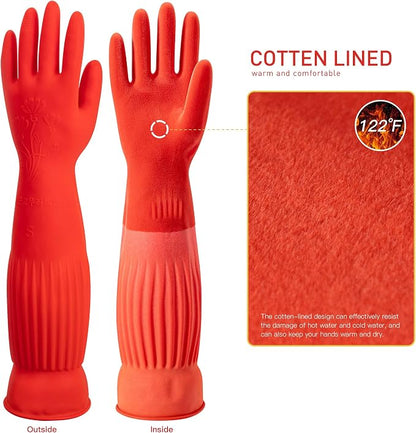 ThxToms Rubber Dishwashing Cleaning Gloves (2-Pair) - Soft Fleece Lining, Reusable, Waterproof with Extra-Long Cuff & Non-Slip Grip for Household & Kitchen Use - Medium