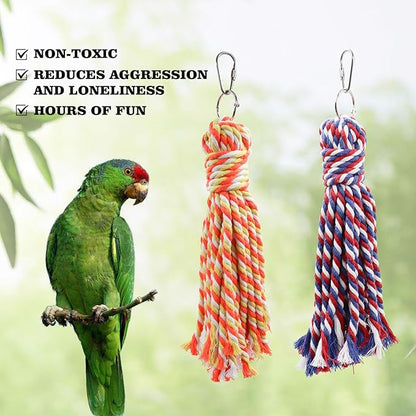 Bird Toy, Hang Colorful Rope Chew Toy with Metal Hook, Bird Cage Accessories for Budgies, Cockatiels, Quaker, Lovebirds, Conure, Small to Medium Birds