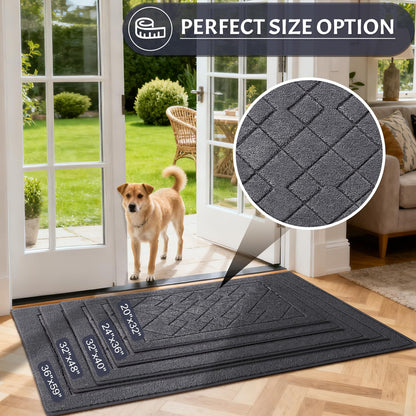 REFETONE Dirt Trapper Door Mat 32" x 40", Washable Indoor Doormat Rubber Backing Non Slip, Resist Dirt and Absorbent Entrance Mat, Low Profile Inside Floor Mats for Front Back Door and Entryway, Grey