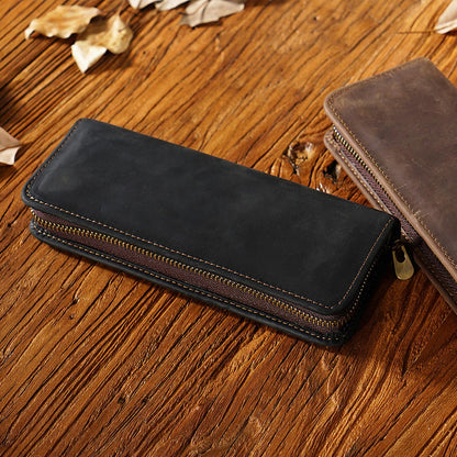 MIVLXLX Leather Pencil Case Organizer, 10 Wooden Pencils Portable Pen Case Storage for Drawing Pencils and Markers (black)