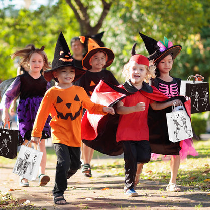 Whaline Halloween Skull Paper Gift Bags Black White Funny Dancing Skeleton Goodie Candy Treat Bag Skull Theme Handbags for Halloween Trick or Treat Party Favor Supplies, 16Pcs