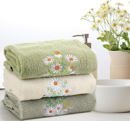 3 Pcs Daisy Floral Hand Towels Daisy Flowers Boho Bathroom Decor 14x29 Inch