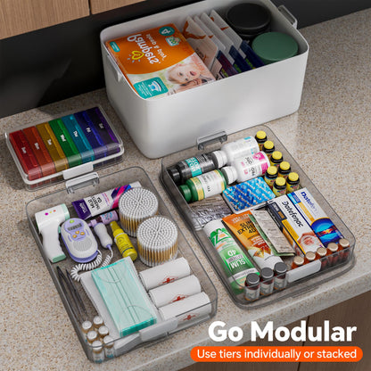 CTIME 3-Tier Medicine Organizer with Pill Case - Portable Pill Case & Empty First Aid Kit for Home, Travel, RV, School, Dorm, Ideal Elderly, Father Gift