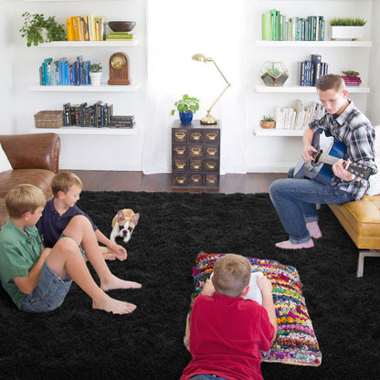 ISEAU Black Rug Super Soft Shaggy 4x6 Feet Rugs for Bedroom, Fluffy Area Rug for Living Room Floor Rug, Fuzzy and Comfy Carpet Nursery Shag Rug for Kids Boys Room Decor