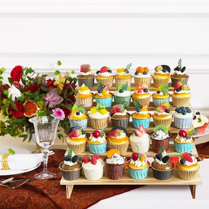 5 Tier Wooden Cupcake Stand for 50 Cupcakes - Rustic Cupcake Holder Stand for Wedding, Birthday, Party Display