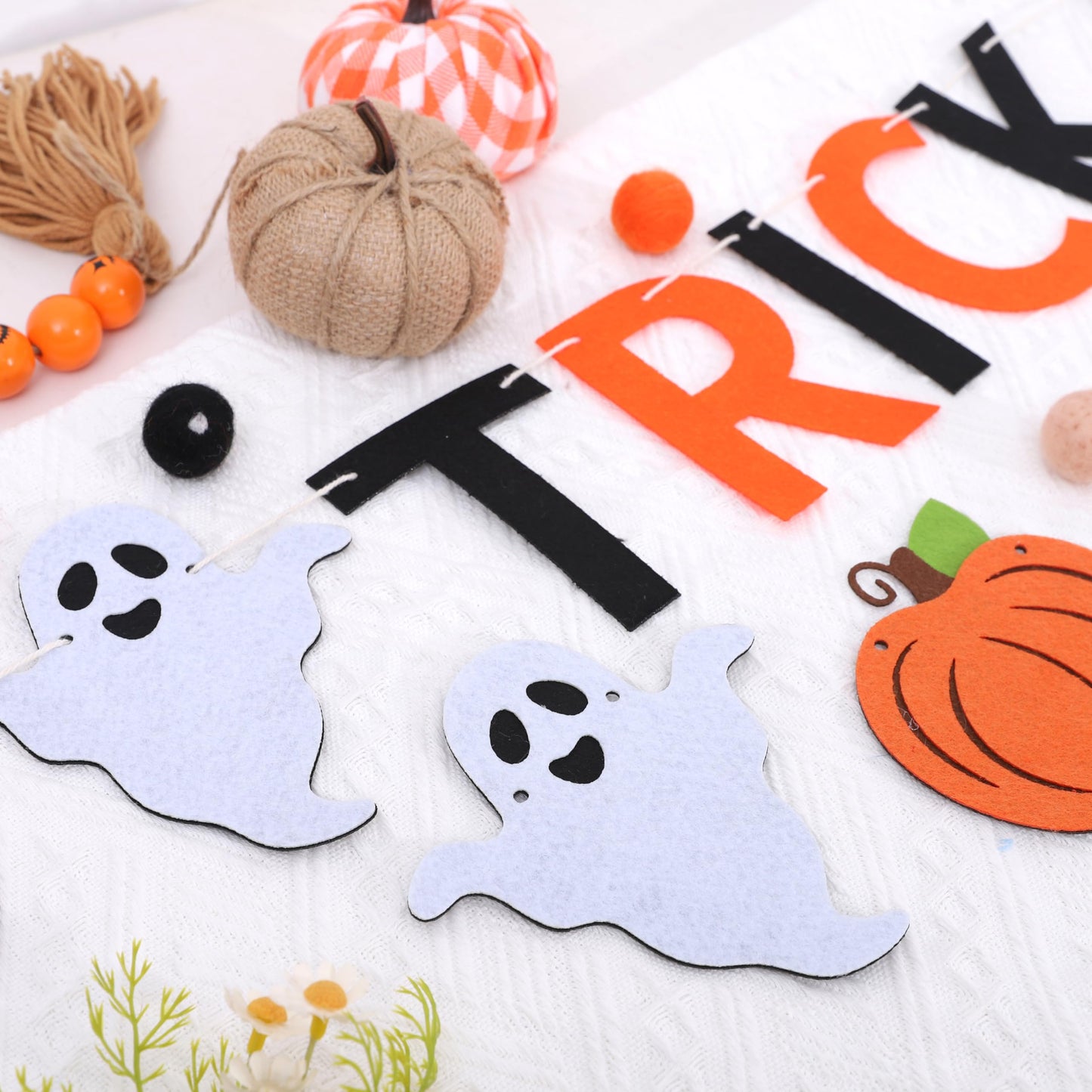 Halloween Trick or Treat Banner- Ghost &Pumpkin Banner for Party Supplies,Hallows Eve Happy Halloween Party Decor Supplies