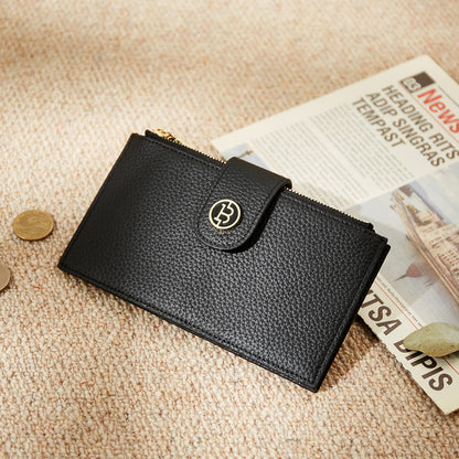 BOSTANTEN Leather Wallets for Women Large RFID Blocking Slim Bifold Purse Card Holder with Zipper Pocket Black