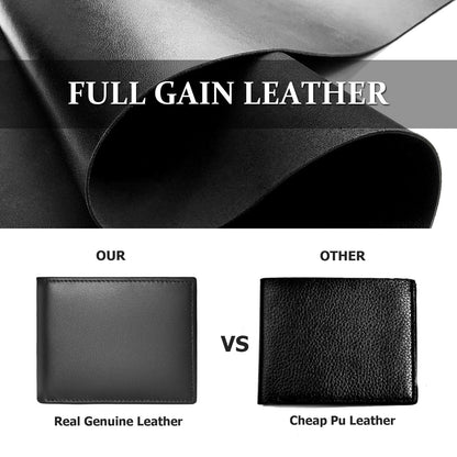 MARZAHAR Genuine Leather Mens Wallet, RFID Blocking Bifold Wallet for Men with ID Window, 11 Card Slots, Husband Birthday Anniversary, Dad Fathers Day Gift (Black)