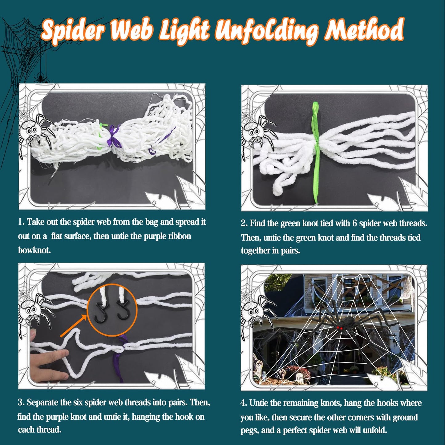 Halloween Giant Spider Web Lights, Spider Web Decoration with 50" Plush Spider & Stretch Cobweb, Powered by Adapter Plug, Remote Control 8 Lighting Modes, Perfect for Scary Halloween Yard Decorations