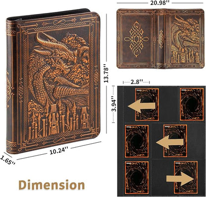 TIANREN Card Binder 9 Pocket, 3D PU Leather Album with Zipper, 360 Side Loading Pockets for TCG, MTG, Lorcana, Other Collectible Cards, Trading Card Game Protective Folder Album (Reddish Brown)
