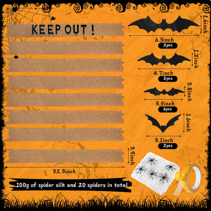 MotiMind Halloween Door Decorations Haunted Window Boards with "Keep Out" Board 3D Bat Stickers Simulation Spider Web Little Spider for Halloween Door Window Wall Terrifying Atmosphere Decor