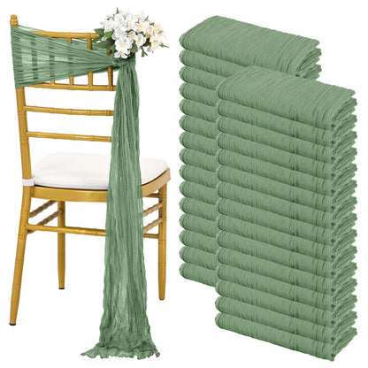 Pesonlook 30 PCS Sage Green Cheesecloth Chair Sashes 16 x 108 inch Cheesecloth Chair Sashes Rustic Chair Decorative Bows Designed Chair Cover for Wedding Banquet Party Aisle Home Kitchen Decoration