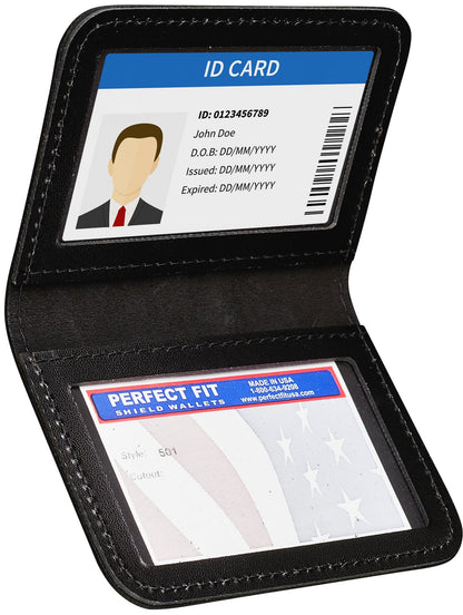 Perfect Fit Shield Wallets 2 ID Leather License Holder Bifold Double I.D. Credit Card Gun Permit Standard Card Size Slim Wallet (Black)