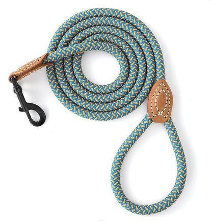 Mile High Life Rope Leash with Genuine Leather Connection, 6 FT/5 FT/4 FT, Heavy Duty Dog Leash for Medium & Large Dogs (Peacock Blue, 60Inch)