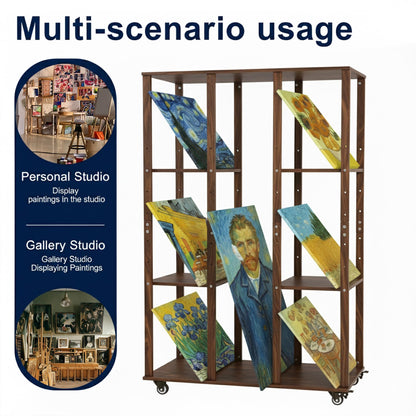 MOOFI Extra-Large Art Storage Rack with Wheels, Adjustable Display Wooden Drying Rack for Canvas, Panels, Prints and Artworks, Multi-Tier Art Organizer for Galleries, Classroom, Studios (Walnut)
