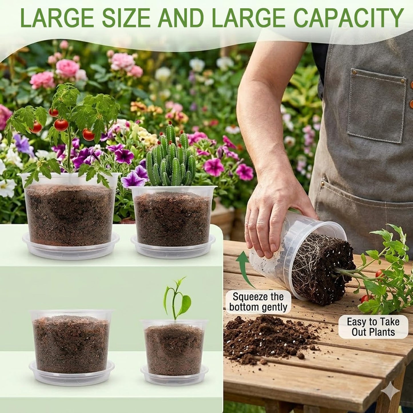 THEIFOXONE 9 Sets 7/8/10 Inch Large Clear Nursery Pots with Drainage Holes, Thick Reusable Plastic Plant Pots for Indoor Outdoor Plants, Seedlings, Succulents, Transplanting (7/8/10 inch)