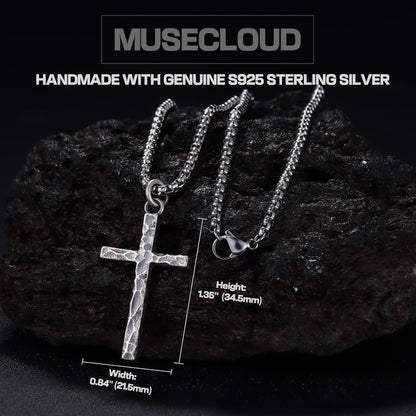 Small Cross Necklace for Men Silver Cross Pendant with Stainless Steel Box Chain | Mens Sterling Silver Crucifix Necklaces Jewelry for Boyfriend Husbands Birthdays 22 Inches