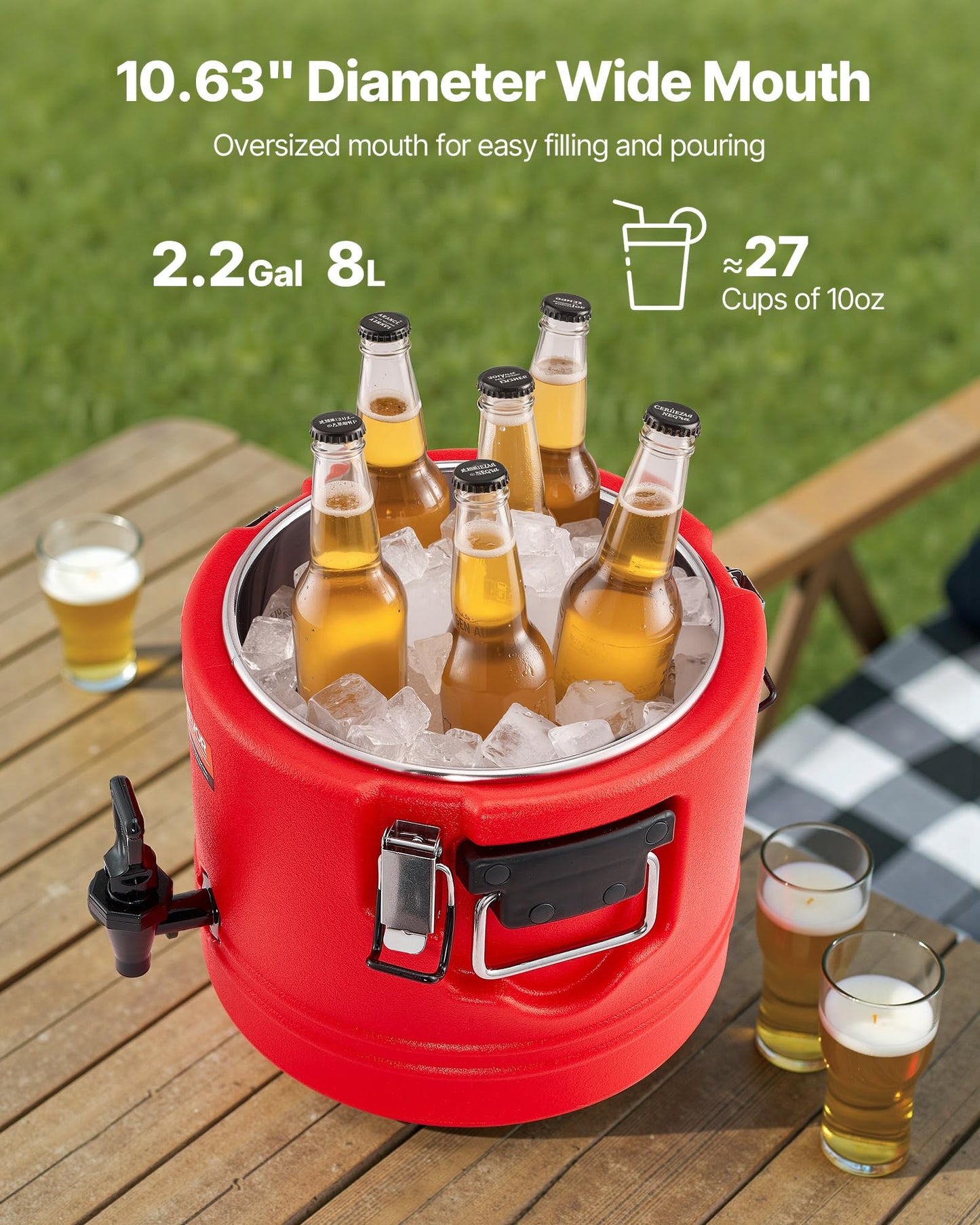 VEVOR Insulated Beverage Dispenser, 2.2 Gal/8L Thermal Hot and Cold Drink Server Dispenser with Spigot, Food-Grade Cooler Jug with 304 Stainless Steel Interior, for Tea Coffee Restaurant Outdoor