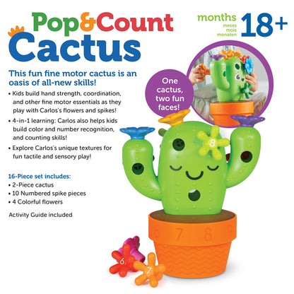 Learning Resources Carlos the Pop & Count Cactus - 16 Pieces, Age 18+ Months, Toddler Montessori Toys, Stacking Shape, Sorting And Matching Skill Activities, Educational Games