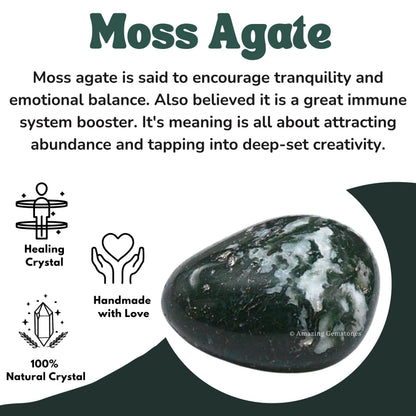 Amazing Gemstone Moss Agate Crystals and Healing Stones Tumbled - 1 oz Moss Agate Stones, Healing Stones for Energy Balance, Stress Relief - Premium Polished Gems Rocks for Meditation & Wellness