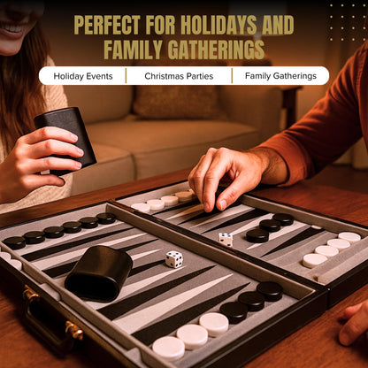 Crazy Games Premium 18 Inches Large Black - Backgammon Sets for Adults and Kids - Leatherette Back Gammon Board Game Set - Travel Backgammon Set Board Encased with Accessories