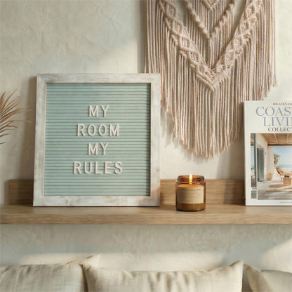 C CRYSTAL LEMON Rustic Turquoise Felt Letter Board 10x10 Inch, 336 Letters Numbers and Symbols, Changeable Wooden Message Board with Wall Mount and Display Stand