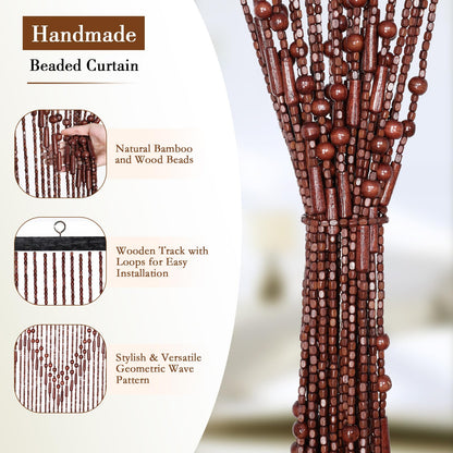 Osunnus Handmade Beaded Curtain for Doorway - Bamboo Wooden Door Beads - Boho Rustic Home Store Decor, 35.5 x 75 Inches Brown