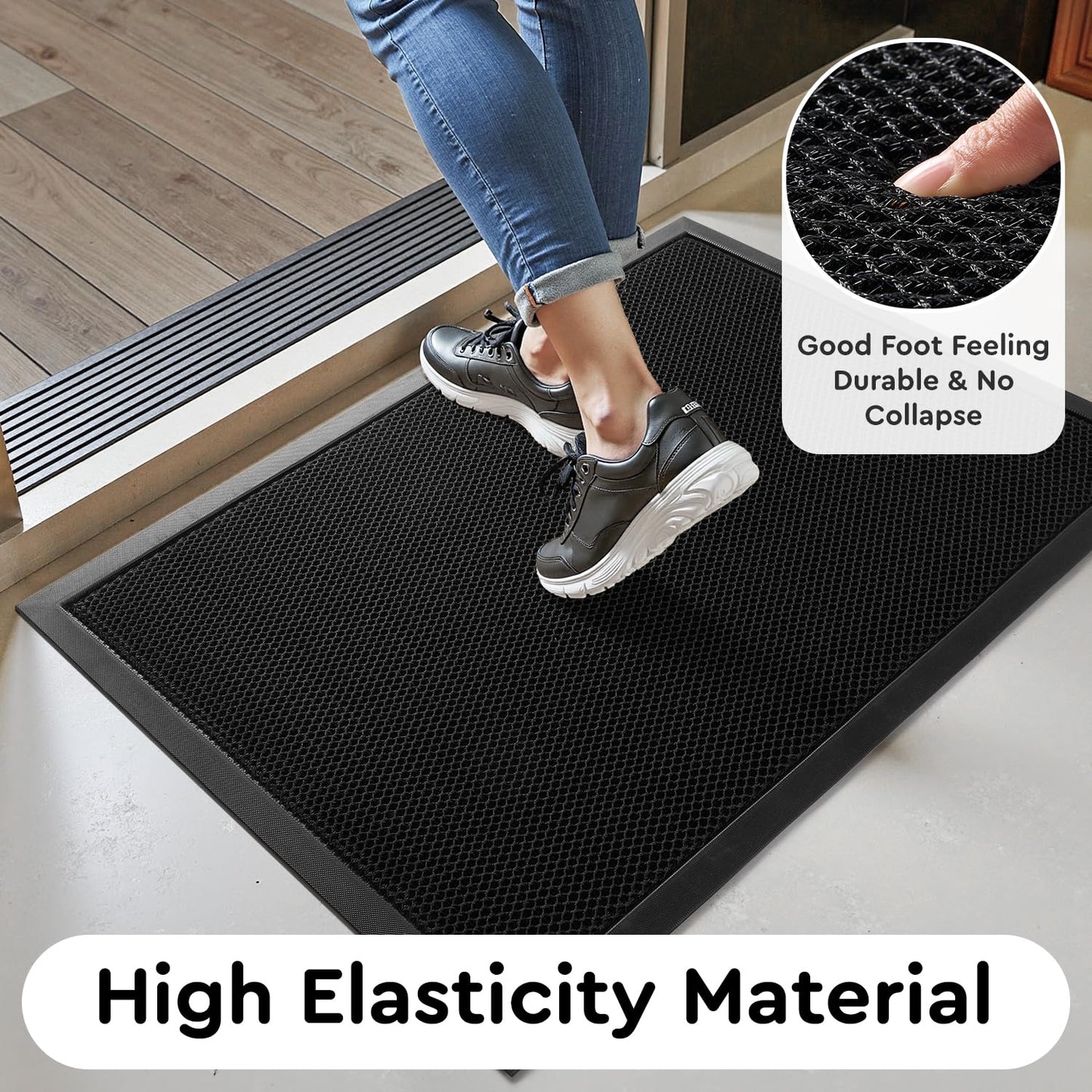 tchdio Front Door Mat Outside Entrance, 17"x29" Doormat Mud Dirt Trapper, Non Slip Welcome Mat Durable Door Mats for Front Door, Heavy Duty Entry Mat Stain Resist for Entryway, Black