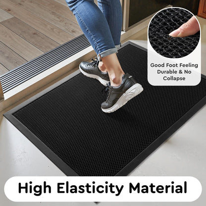 tchdio Front Door Mat Outside Entrance, 17"x29" Doormat Mud Dirt Trapper, Non Slip Welcome Mat Durable Door Mats for Front Door, Heavy Duty Entry Mat Stain Resist for Entryway, Black