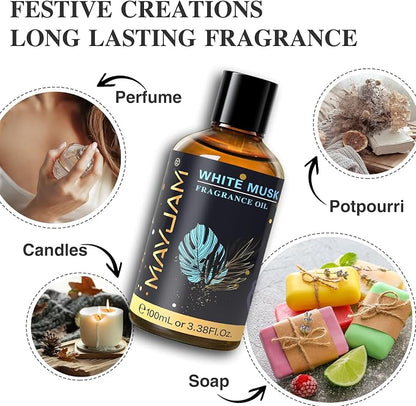 MAYJAM 100ML/3.38FL.OZ White Musk Fragrance Oils with Glass Dropper, Essential Oils for Diffusers for Home, Long Lasting Scented Oils for Diffusers Soap Candle Making